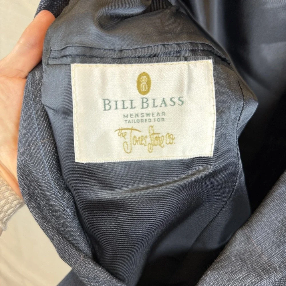 Vintage Bill Blass Suit Jacket Mens 44 Gray Plaid Wool 2 Button Made USA Classic